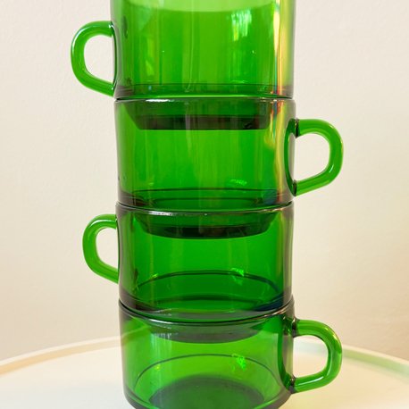 70’s French Emerald Green Glass Mugs