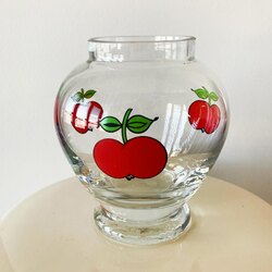 70’s Hand Painted Red Apple Glass Vase 