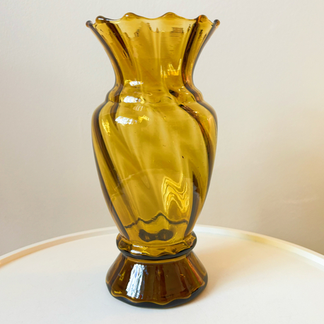 70’s Amber Handblown Glass Vase 