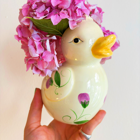Handpainted Floral Duck Vase