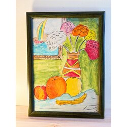 1955 Marker Still-Life Painting with Wooden Frame 