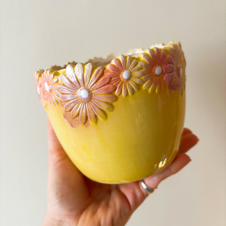 Flower Embossed Ceramic Flower Pot