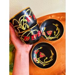 70’s Hand Painted Poppy Cups and Plates