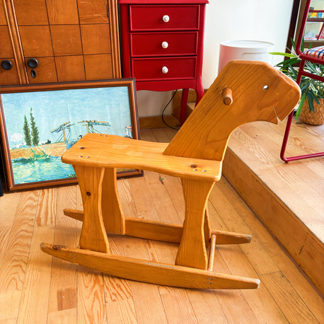 1960’s Hand Carved Wooden Rustic Rocking Horse