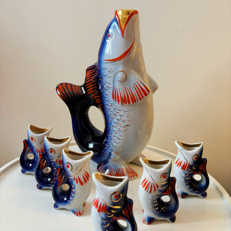 70’s Russian Fish Shaped Porcelain Liquor Set 