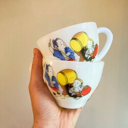 Vintage Japanese Babies Milk Glass Mugs