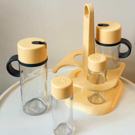 80’s Spanish Butter Yellow Condiment Set 
