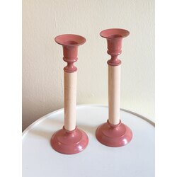 80’s Pink Enamel Plated Brass Candlesticks