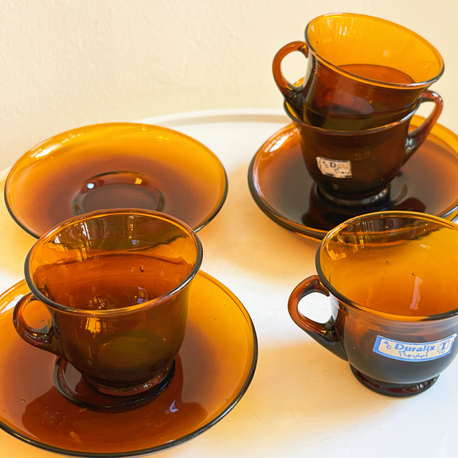 70’s Hand Blown Amber Glass Espresso Cups 