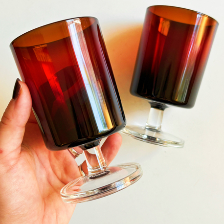 80’s French Burgundy Glass Goblets 