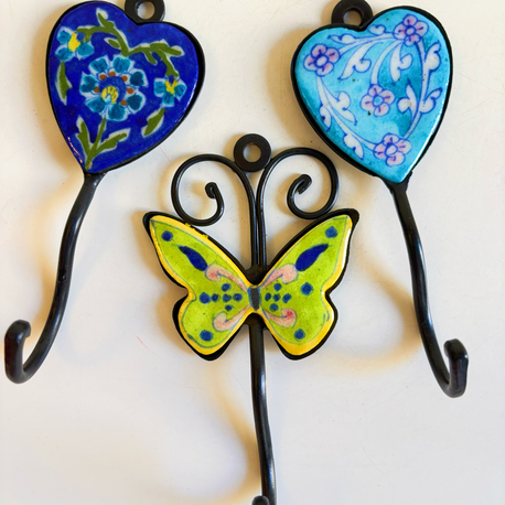 Handpainted Ceramic + Cast Iron Wall Hooks 
