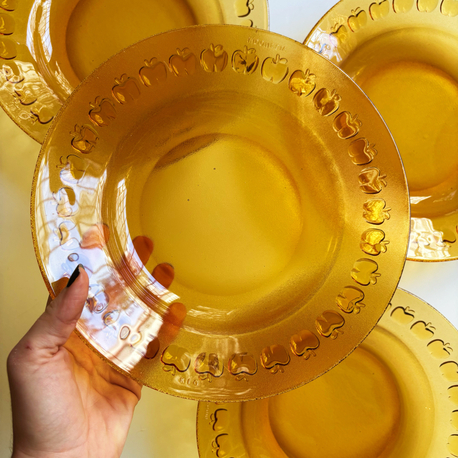 70’s Apple Embossed Amber Glass Deep Plates 