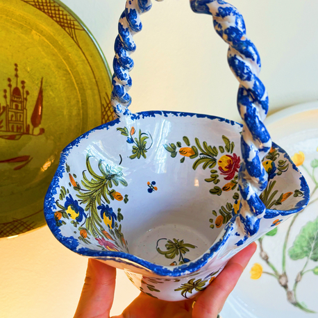 70’s Italian Hand Painted Ceramic Basket 