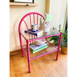 80’s Pink Metal + Glass Bedside Table