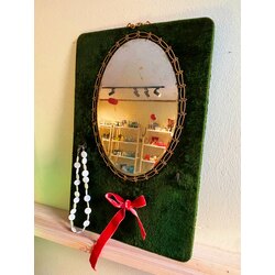 40’s Green Velvet Framed Mirror