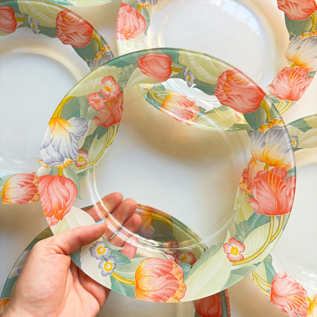 French Arcopal Floral Glass Plates 