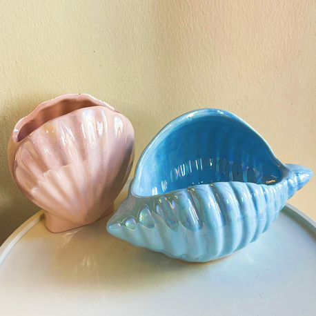 80’s Baby Blue Ceramic Seashell Bowl 