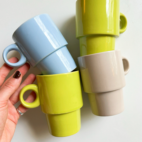 Stackable Lego Pastel Ceramic Mugs