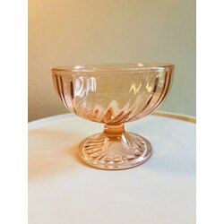 80’s French Pink Glass Swirl Candy Bowl 