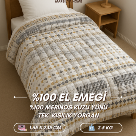 TEK KİŞİLİK ANASON DESENLİ (155 X 215) %100 EL EMEĞİ VE MERİNOS KUZU YÜN DOLGULU