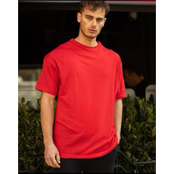 Erkek Kırmızı Bisiklet Yaka Düz Basic Baskısız Oversize Salas T-Shirt