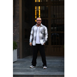 Unisex Jakarlı Oversize Gri Gömlek