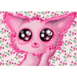 Cute Pink Cat with Flowers