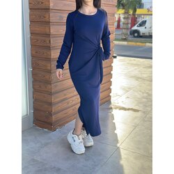 LACİVERT BAĞLAMA DETAYLI ELBİSE