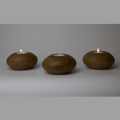 Oval Gürgen Ahşap Mumluk 3'lü Set