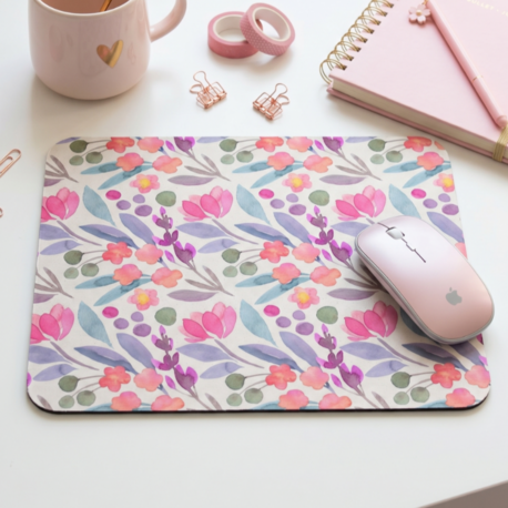 Pastel Çiçek Desenli Bilek Destekli Mousepad – Aesthetic Floral Mouse Pad, Pembe Masa Aksesuarı