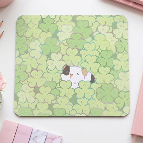 Sevimli Yonca ve Hamster Desenli Mousepad – Kawaii Aesthetic Mouse Pad, Pastel Masa Aksesuarı