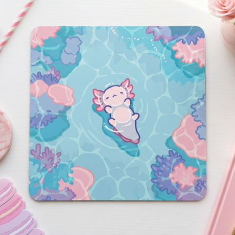 Sevimli Aksolotl Desenli Mousepad – Kawaii Aesthetic Mouse Pad, Pastel Masa Aksesuarı