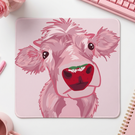 MT-0178 Sevimli Pembe İnek Mousepad – Cute Aesthetic Hayvan Tasarımlı Mouse Pad