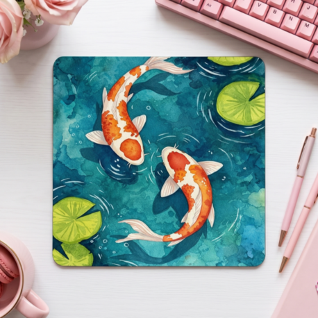 Japon Balığı Desenli Mousepad – Aesthetic Koi Fish Tasarımlı Mouse Pad, Masa Dekorasyonu