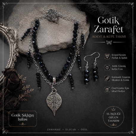 gotik tarz kolye küpe takımı 
