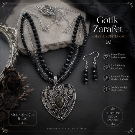 gotik tarz kolye küpe takımı 