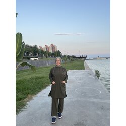 HAKİ YEŞİL soft licralı 90 cm tesettür takım 