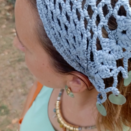 El Örgüsü Gri Mavi Pullu Bandana