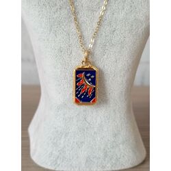 Lacivert Mineli Çelik Tarot Kolye