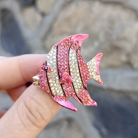 Zirkon Taşlı Pembe Balık Broş