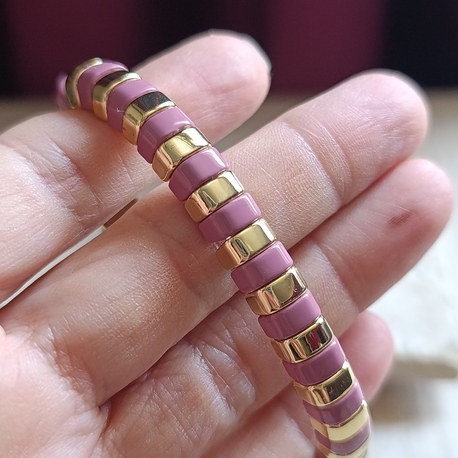 Pembe-Gold Lastikli Seramik Bileklik