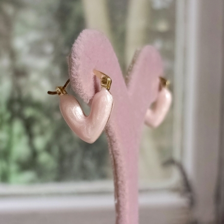 Pembe Mineli Kalp Küpe