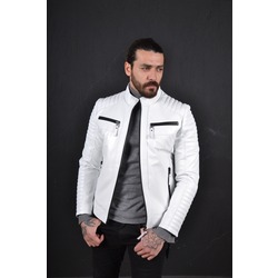 Erkek Beyaz Hakiki Deri Ceket