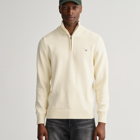 Gant Beyaz Half-Zip %100 Cotton Knitwear 