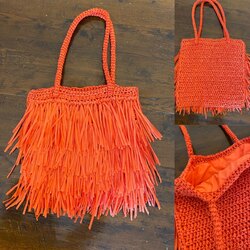 Nar çiçeği püsküllü raffia çanta