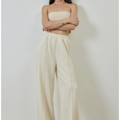 Nervürlü Krep Pantalon-Krem