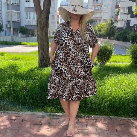 Leopar Desenli Kruvaze Viskon Elbise