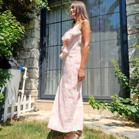 Fırfır Detaylı Pembe Elbise