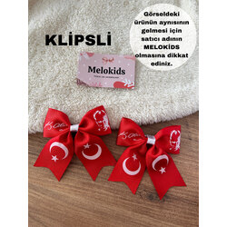Kırmızı Atatürk ve bayrak desenli kurdele toka