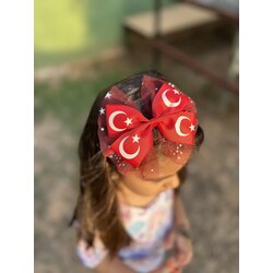 Bayrak desenli tül detaylı taç toka 